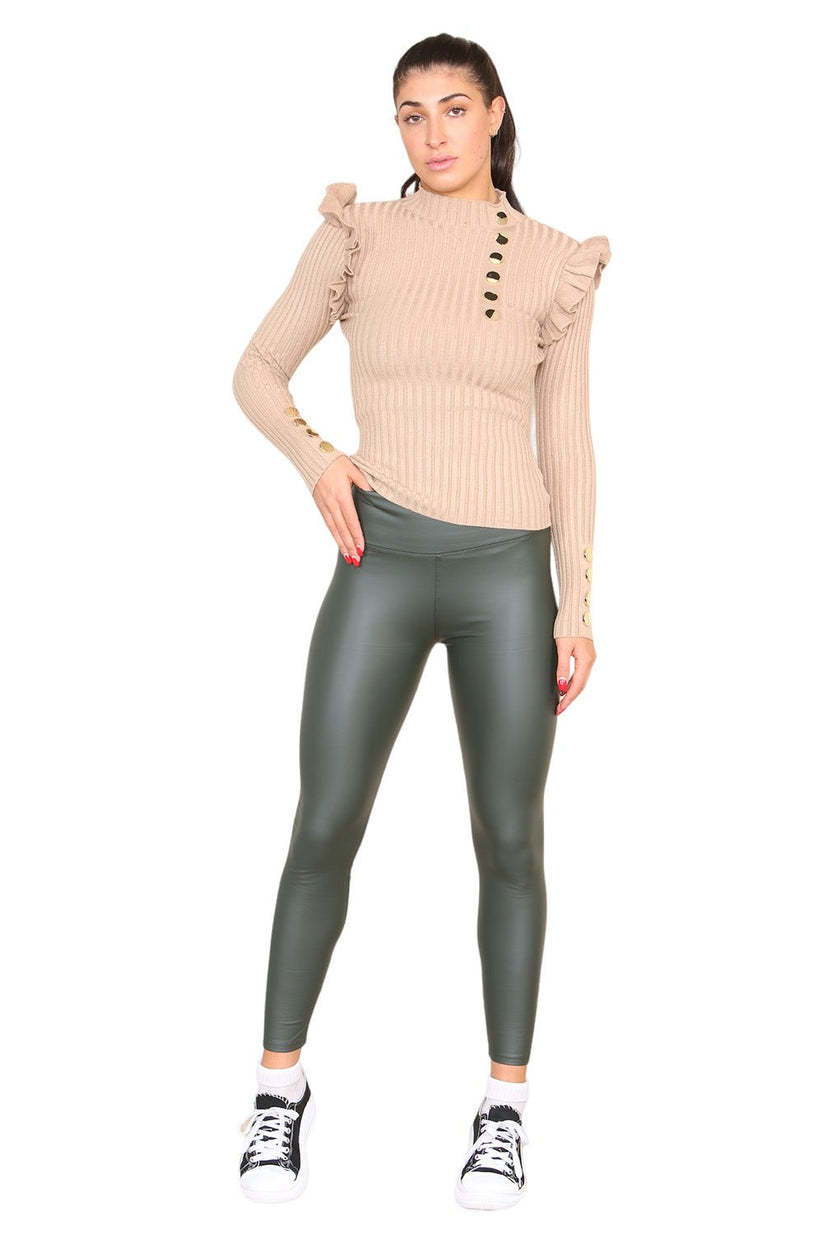 PU Fleece Line High Waisted Wet Look Faux Leather Legging - Adistore