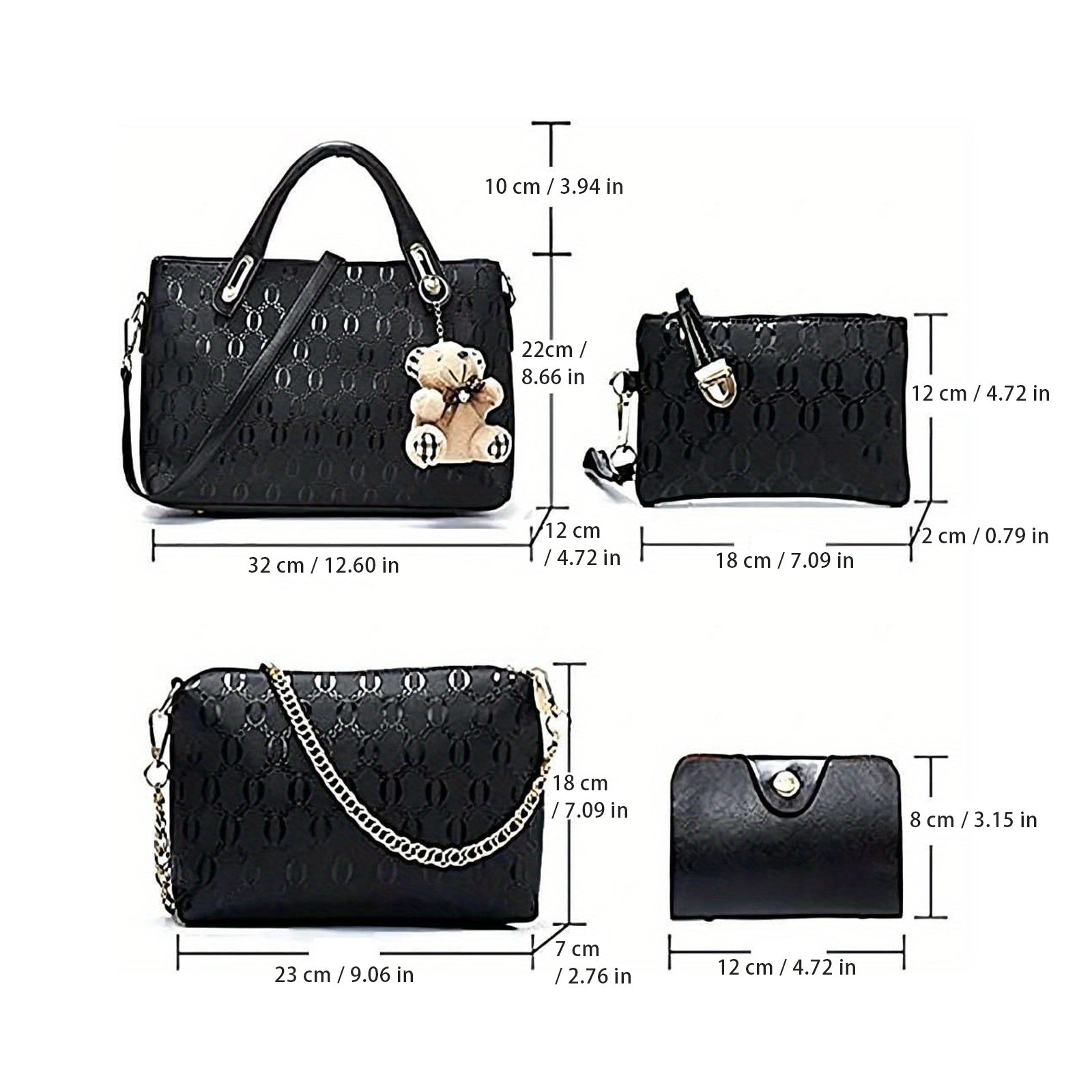 Women’s 4Pcs PU Leather Handbag Set – Tote, Satchel & Shoulder Bag - Adistore