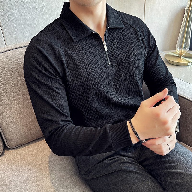 High Elastic Seersucker Half Zipper Polo Shirt – Stylish Men’s Casual Wear - Adistore