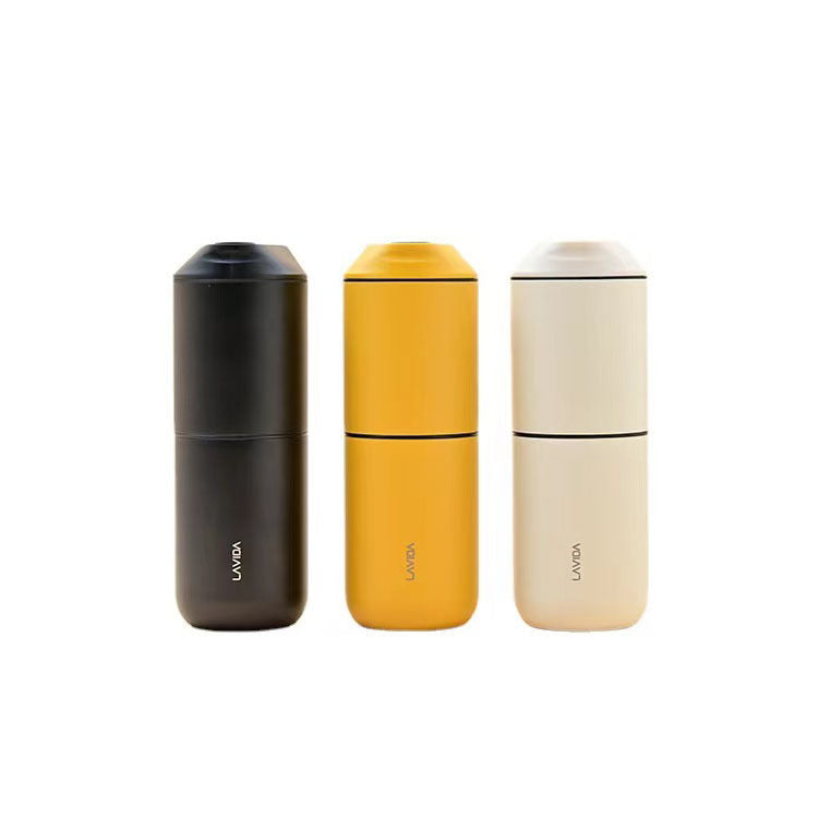 Three cylindrical containers in black, yellow, and beige with 'LUNA' branding on a white background.