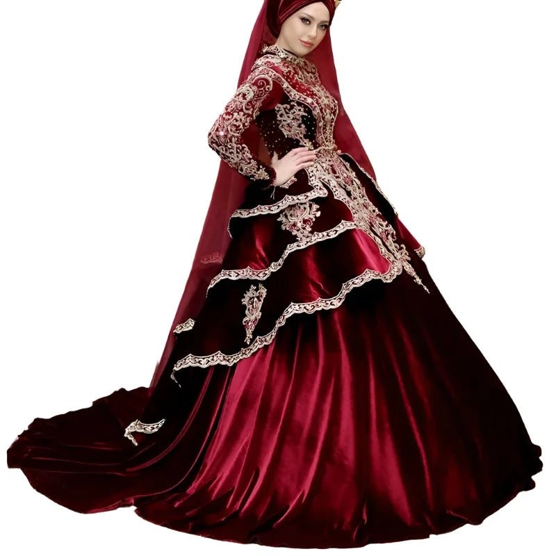 Burgundy Sparkly Crystal Prom Dress – Luxury Embroidered Suede Gown - Adistore