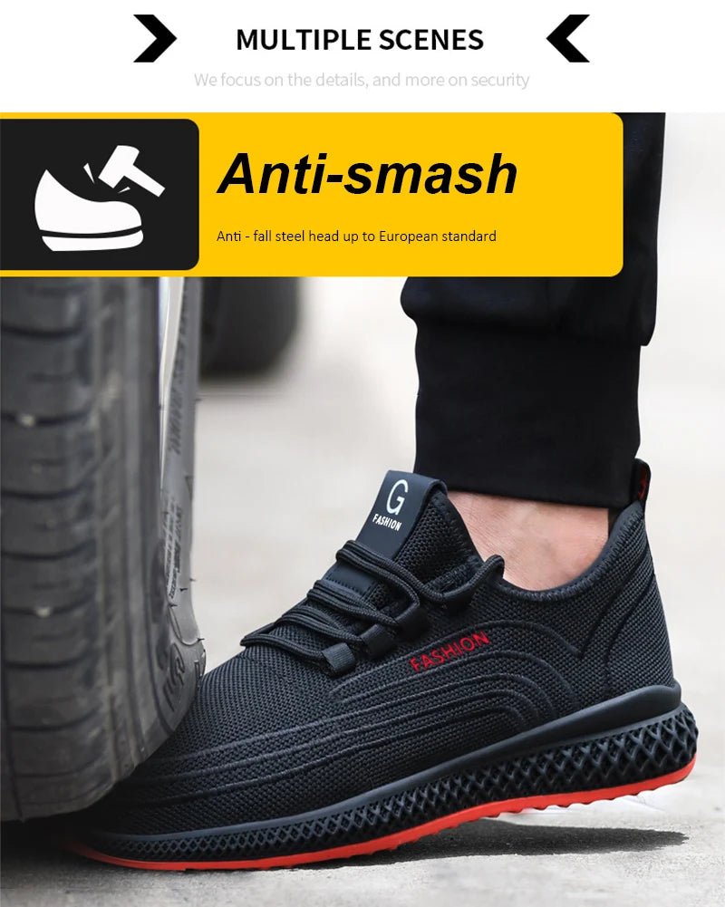 Manlegu Unisex Air Mesh Steel Toe Work Shoes Breathable Working Shoes Puncture-Proof.