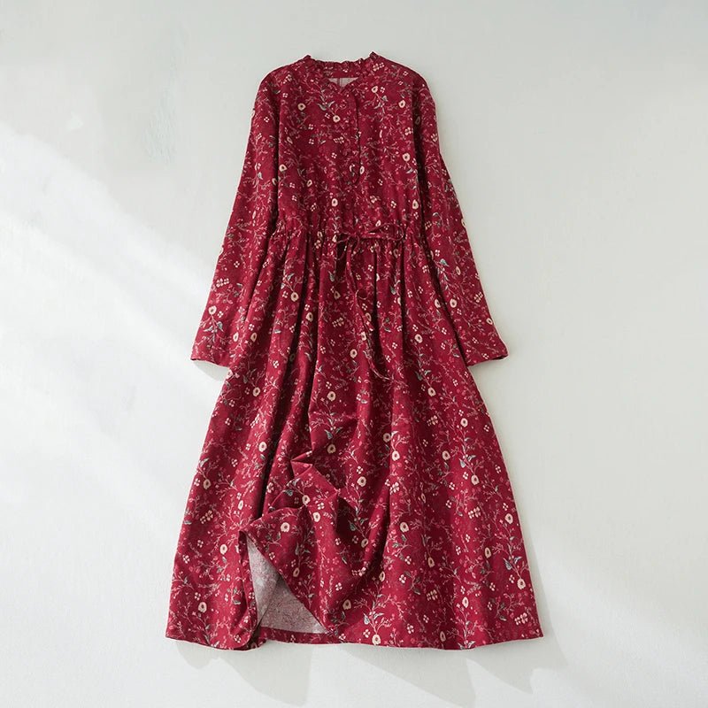 New Spring Autumn Cotton Print Vintage Dresses For Women.
