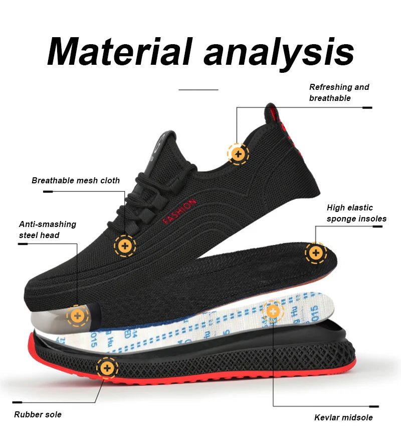 Manlegu Unisex Air Mesh Steel Toe Work Shoes Breathable Working Shoes Puncture-Proof.