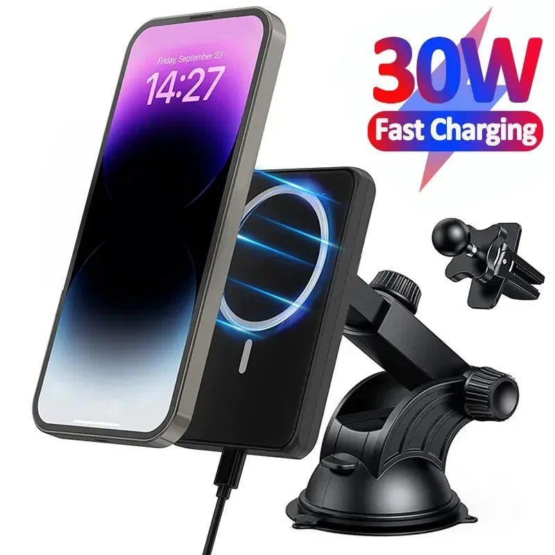 30W Magnetic Car Wireless Charger & Phone Holder for iPhone 15/14/13 - Adistore