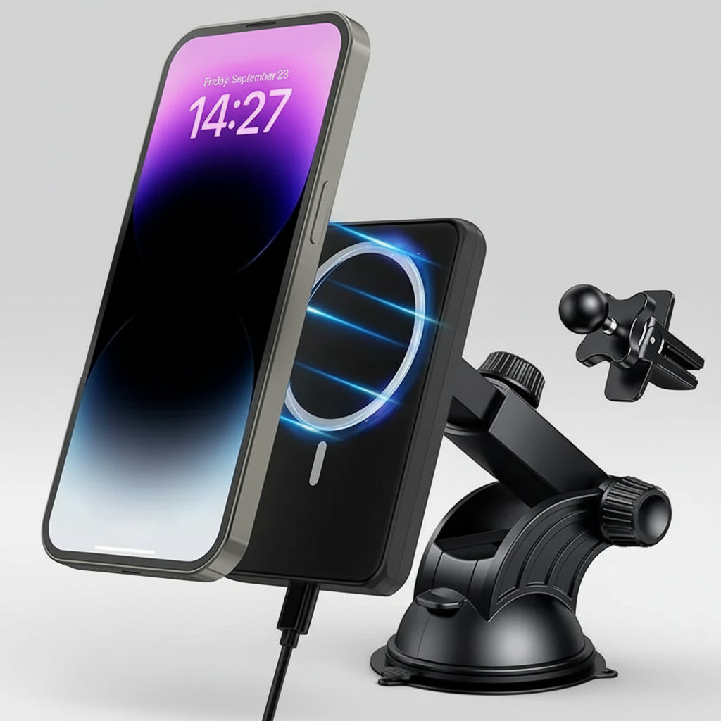 30W Magnetic Car Wireless Charger & Phone Holder for iPhone 15/14/13 - Adistore