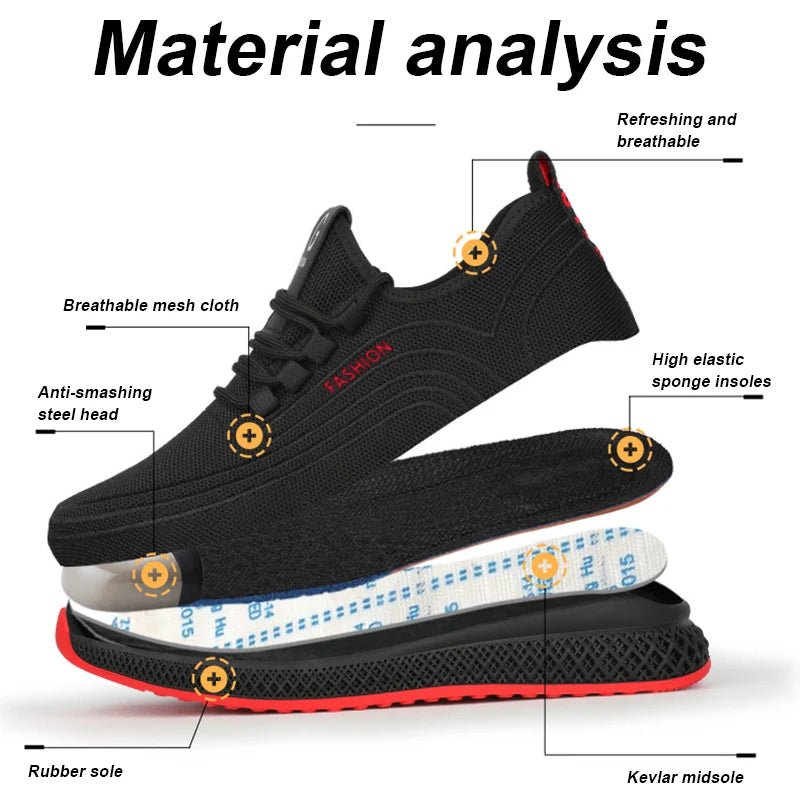 Manlegu Unisex Air Mesh Steel Toe Work Shoes Breathable Working Shoes Puncture-Proof.
