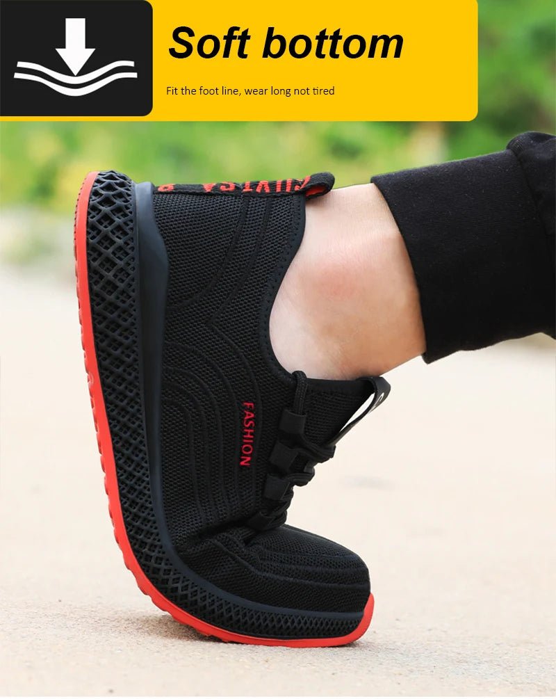 Manlegu Unisex Air Mesh Steel Toe Work Shoes Breathable Working Shoes Puncture-Proof.