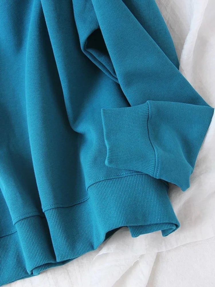 Blue Cotton Oversize Sweatshirt for Women – O-Neck Loose Pullover - Adistore