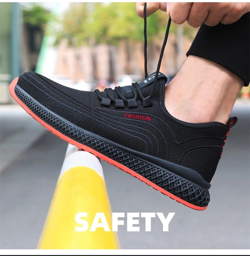 Manlegu Unisex Air Mesh Steel Toe Work Shoes Breathable Working Shoes Puncture-Proof.