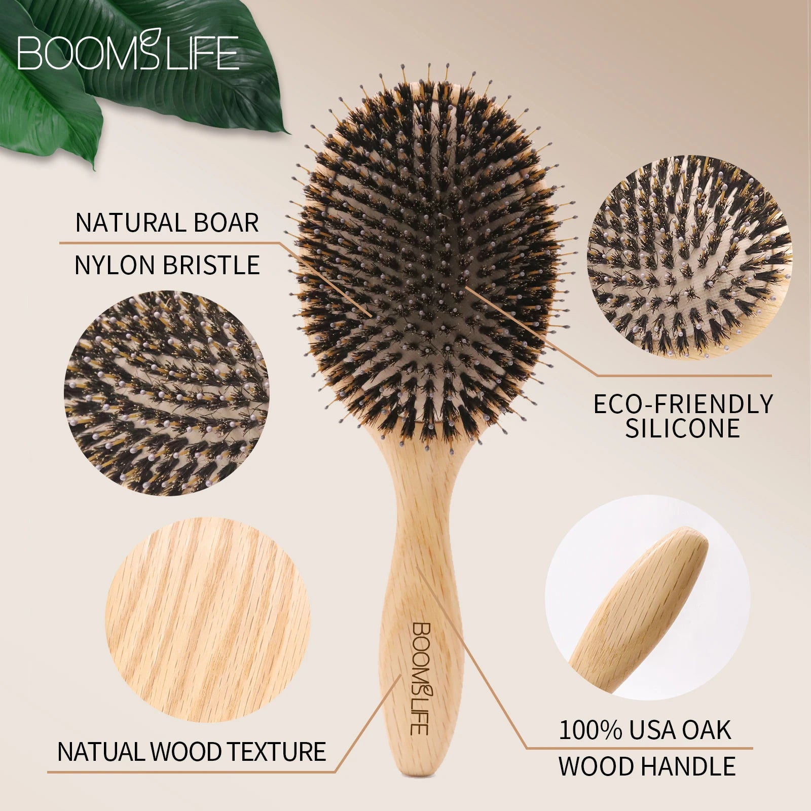 Boar Bristle Hair Brush & Oak Wood Comb – Scalp Massage & Detangling - Adistore