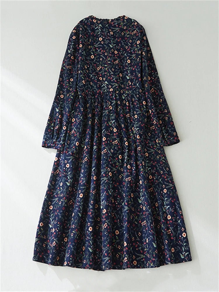 Vintage Cotton Print Dress for Women | Spring Autumn Casual Wear - Adistore