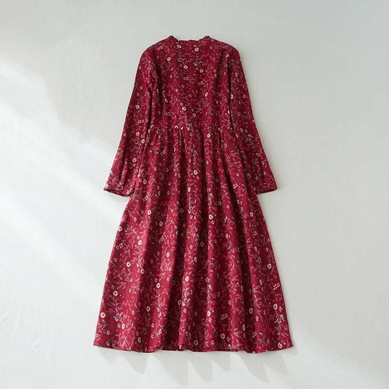 New Spring Autumn Cotton Print Vintage Dresses For Women.