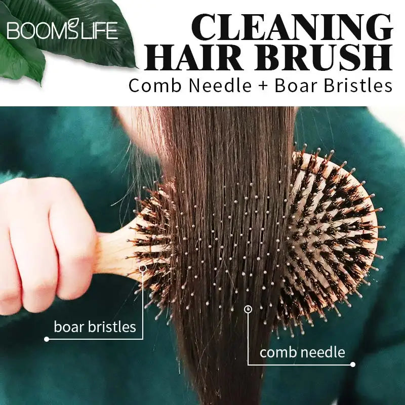 Boar Bristle Hair Brush & Oak Wood Comb – Scalp Massage & Detangling - Adistore
