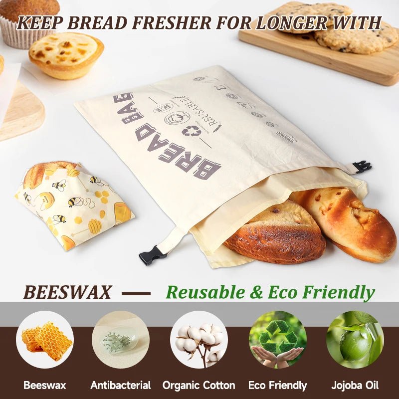 4/5 Pack Reusable Beeswax Bread Bag & Food Wraps – Eco-Friendly - Adistore