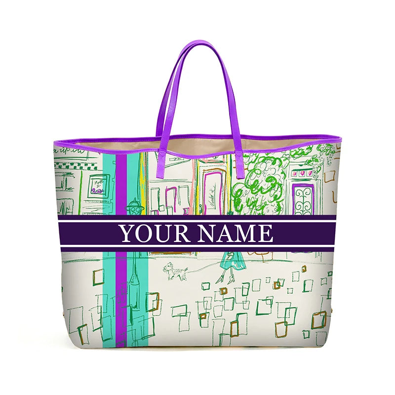 Custom Letter Stripe Tote Bag – Large Book & Travel Handbag for Women - Adistore
