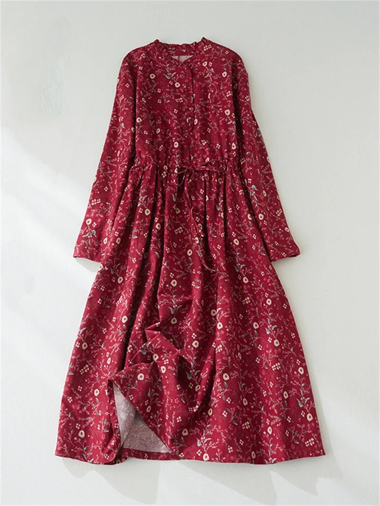 New Spring Autumn Cotton Print Vintage Dresses For Women.