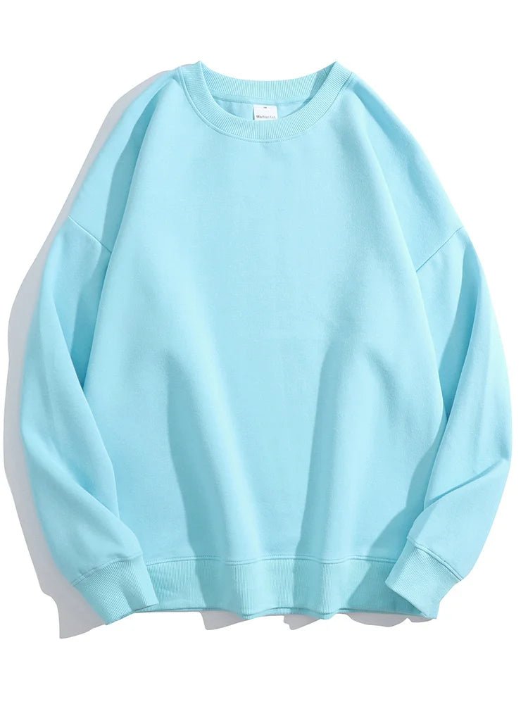 Blue Cotton Oversize Sweatshirt for Women – O-Neck Loose Pullover - Adistore