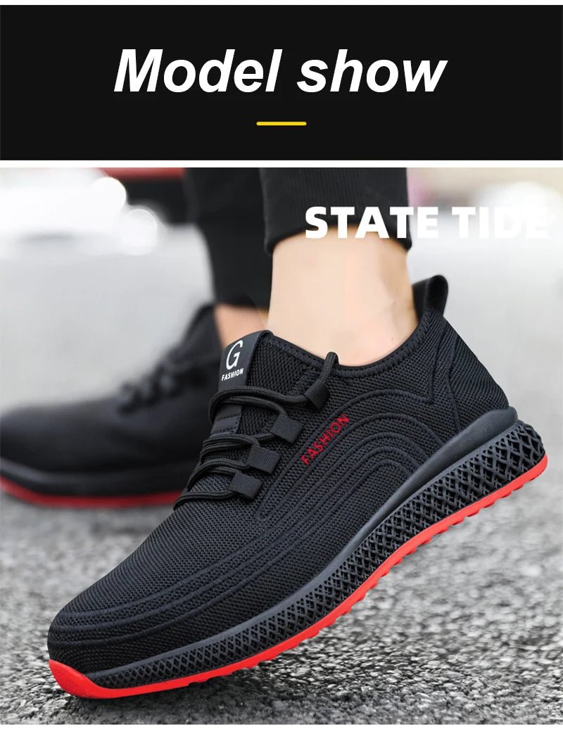 Manlegu Unisex Air Mesh Steel Toe Work Shoes Breathable Working Shoes Puncture-Proof.