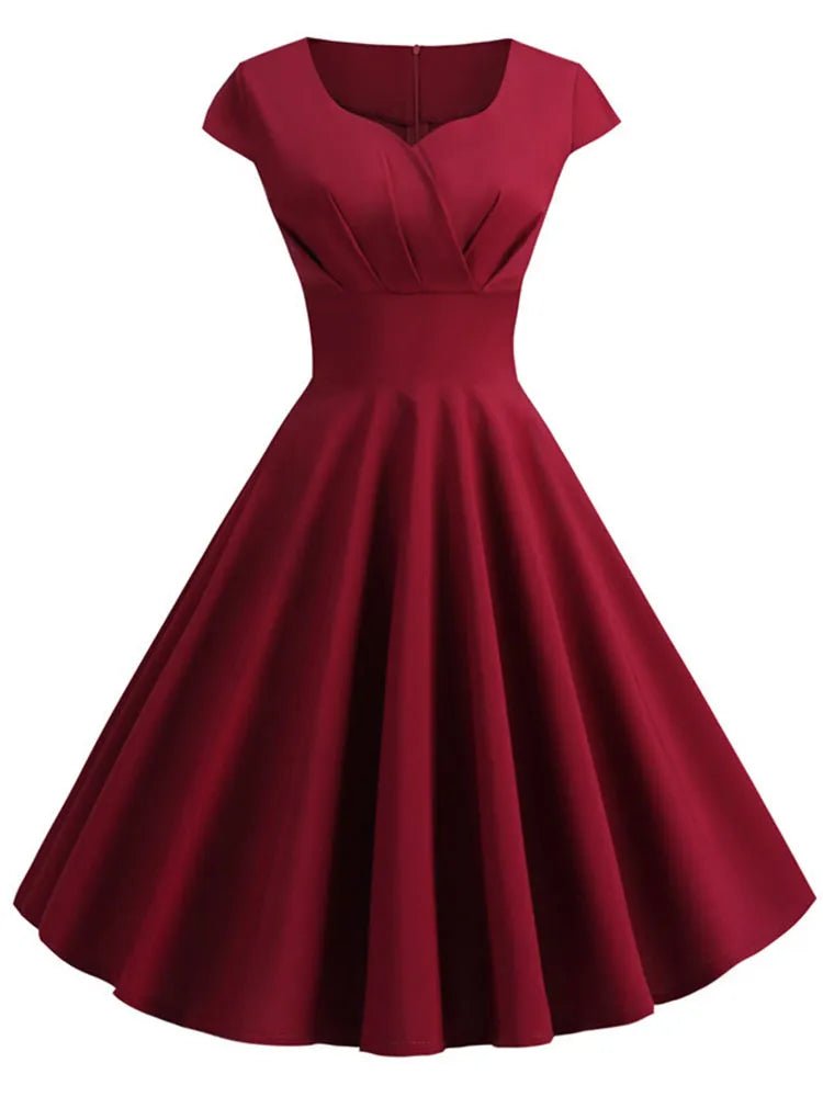 Pink V-Neck Summer Midi Dress – Retro Pin-Up Party & Office Style - Adistore