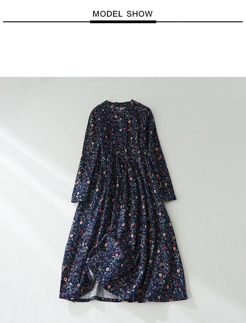 New Spring Autumn Cotton Print Vintage Dresses For Women.