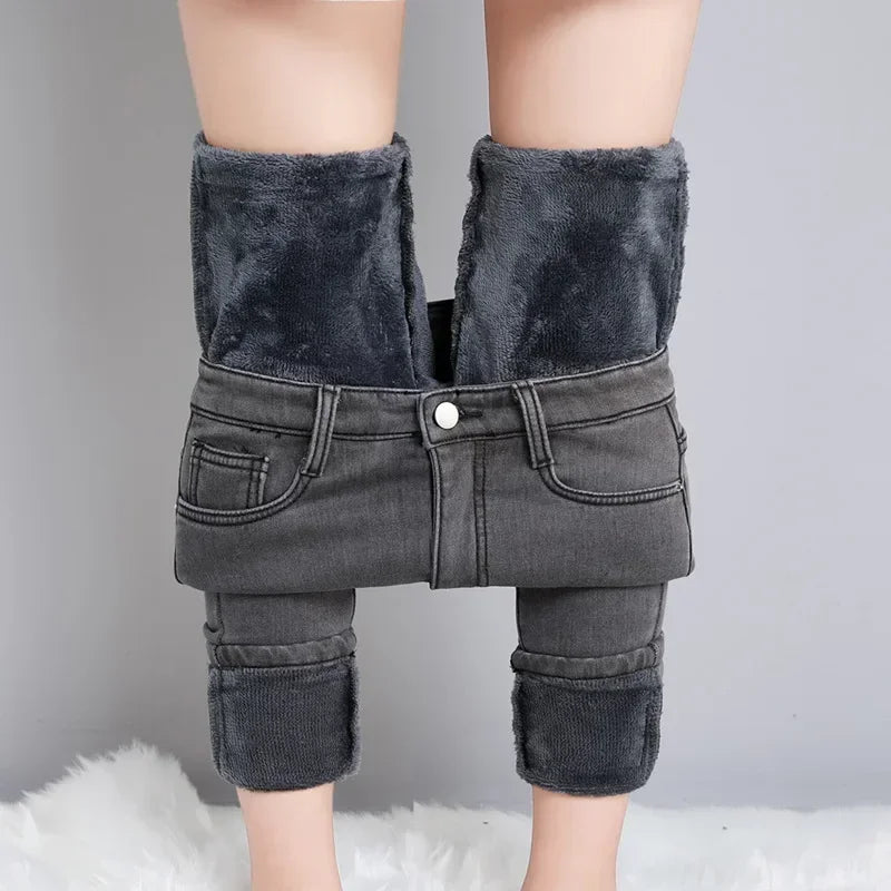 Women’s Thermal Skinny Fleece Jeans – Winter Warm Stretch Denim - Adistore
