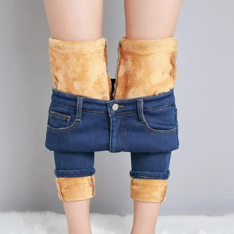 Women’s Thermal Skinny Fleece Jeans – Winter Warm Stretch Denim - Adistore