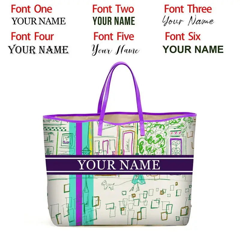 Custom Letter Stripe Tote Bag – Large Book & Travel Handbag for Women - Adistore