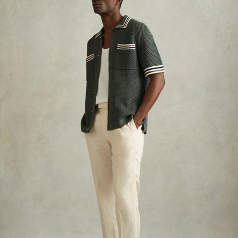 Casual Hollow Out Knitted Men's Vintage Shirt with Pockets - Adistore