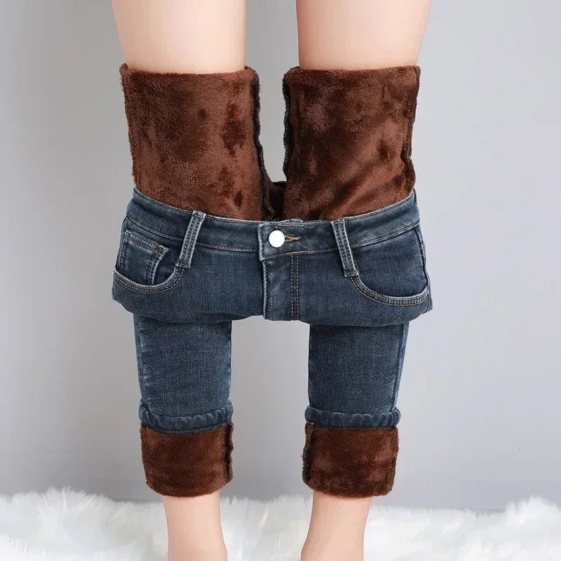 Women’s Thermal Skinny Fleece Jeans – Winter Warm Stretch Denim - Adistore