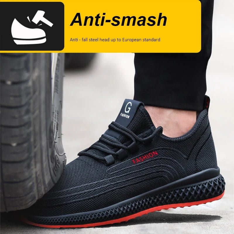 Manlegu Unisex Air Mesh Steel Toe Work Shoes Breathable Working Shoes Puncture-Proof.