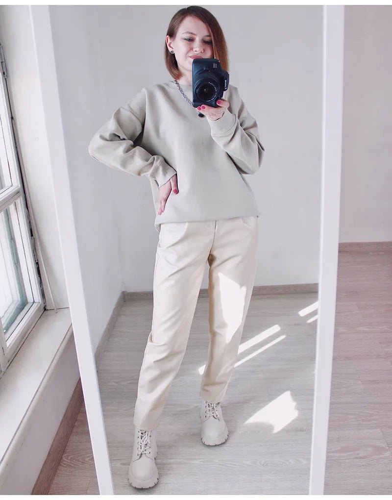 Blue Cotton Oversize Sweatshirt for Women – O-Neck Loose Pullover