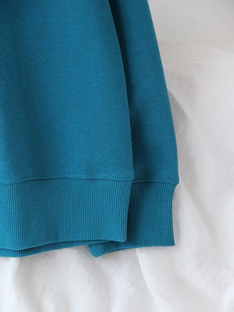 Blue Cotton Oversize Sweatshirt for Women – O-Neck Loose Pullover - Adistore