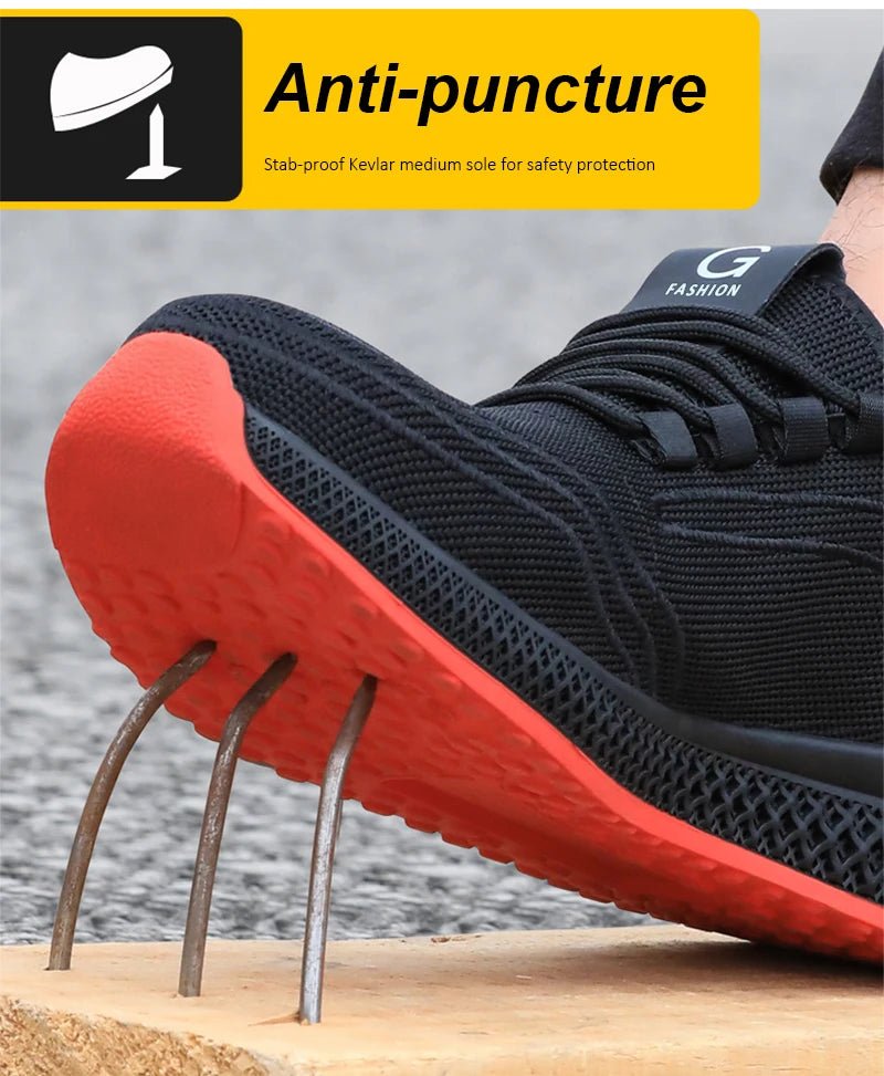 Manlegu Unisex Air Mesh Steel Toe Work Shoes Breathable Working Shoes Puncture-Proof.