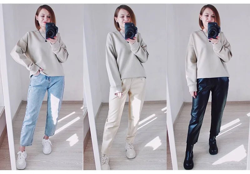 Blue Cotton Oversize Sweatshirt for Women – O-Neck Loose Pullover - Adistore