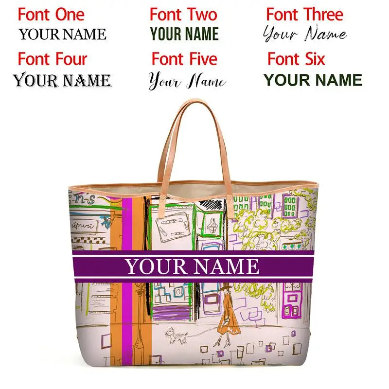 Custom Letter Stripe Tote Bag – Large Book & Travel Handbag for Women - Adistore