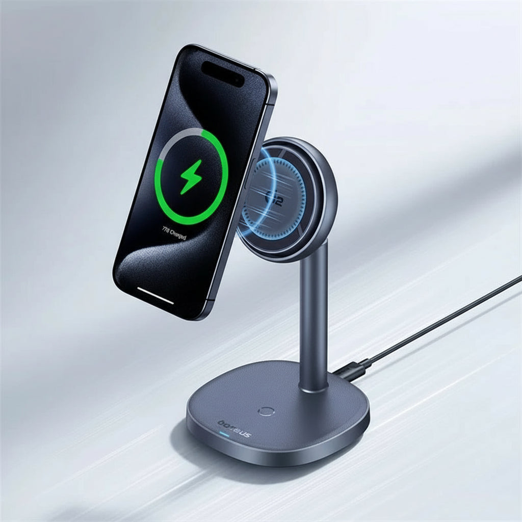 Baseus 2-in-1 Magnetic Wireless Charger Stand – 15W Qi2 for iPhone & AirPods - Adistore