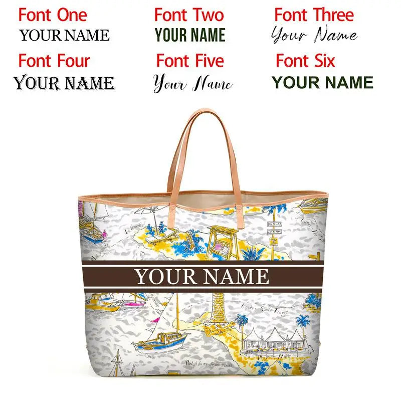 Custom Letter Stripe Tote Bag – Large Book & Travel Handbag for Women - Adistore