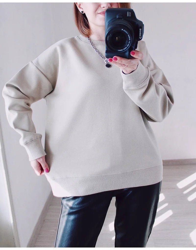 Blue Cotton Oversize Sweatshirt for Women – O-Neck Loose Pullover