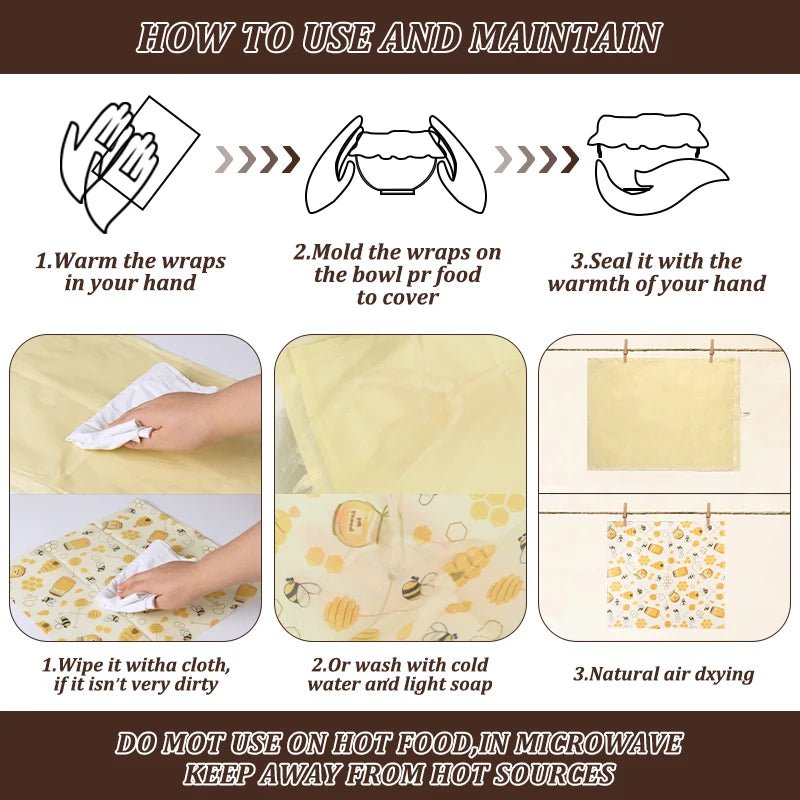 4/5 Pack Reusable Beeswax Bread Bag & Food Wraps – Eco-Friendly - Adistore
