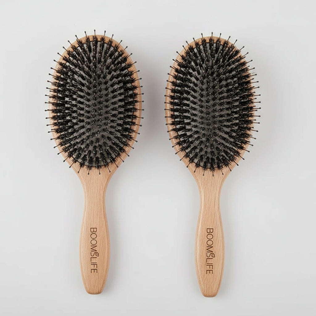 Boar Bristle Hair Brush & Oak Wood Comb – Scalp Massage & Detangling - Adistore