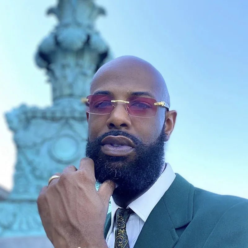 Punk Rimless Rectangle Sunglasses for Men – 2023 Vintage TrendGlasses Frameless Eyewear UV400 - Adistore