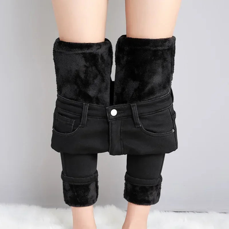 Women’s Thermal Skinny Fleece Jeans – Winter Warm Stretch Denim - Adistore