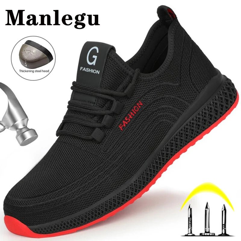 Manlegu Unisex Air Mesh Steel Toe Work Shoes Breathable Working Shoes Puncture-Proof.