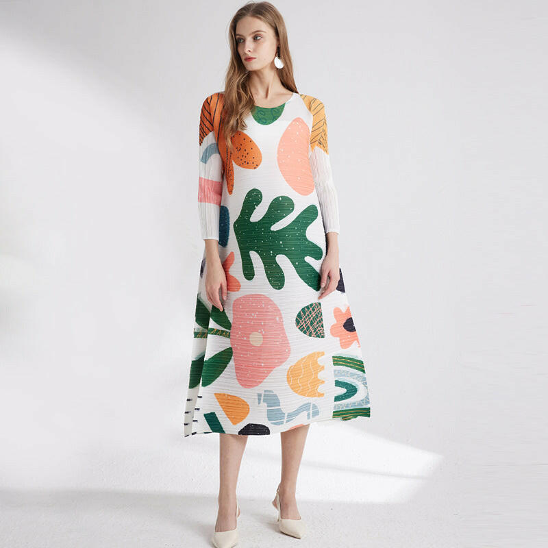 Women’s Printed Pleated Dress – Comfortable & Stylish Fashion Wear - Adistore