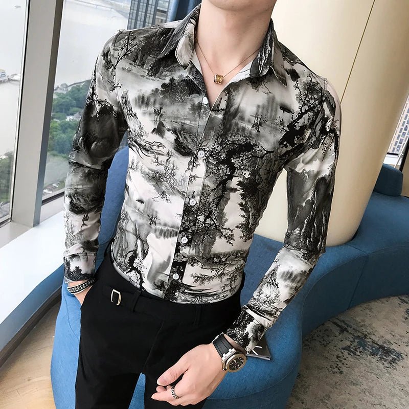 Korean Luxury Men’s Long Sleeve Slim Fit Social Shirt – Elegant Style - Adistore