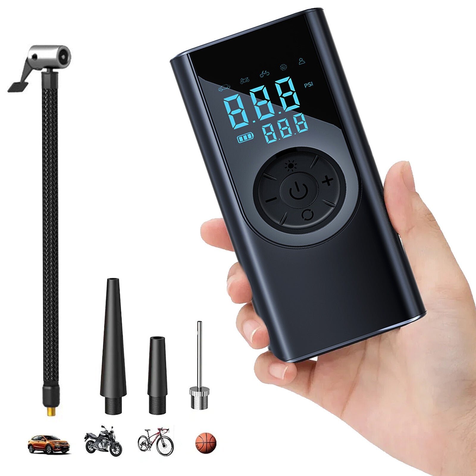 Wireless Digital Tyre Inflator 150PSI – Portable Rechargeable Air Compressor for Car, Bike & Motorcycle with Digital Display
