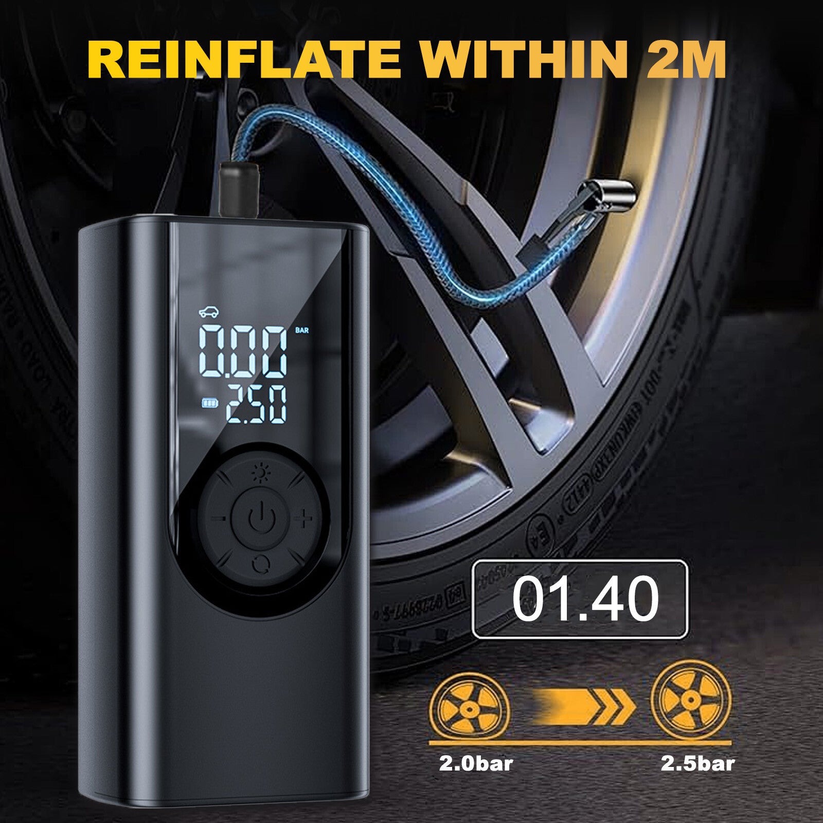 Wireless Portable Digital Tyre Inflator 150PSI  for Car & Bike.