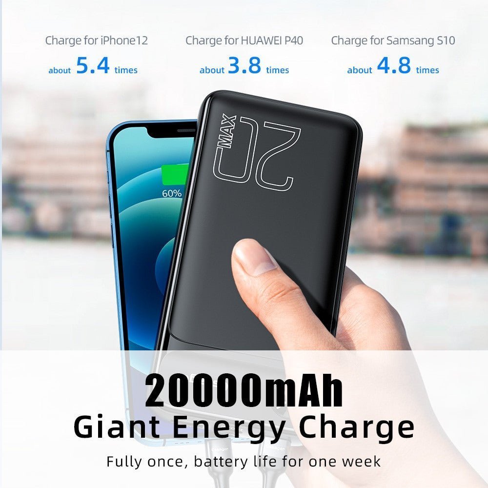 Essager 20000mAh Portable Powerbank | Fast Charging Power Bank for iPhone, Samsung & USB Devices - Adistore