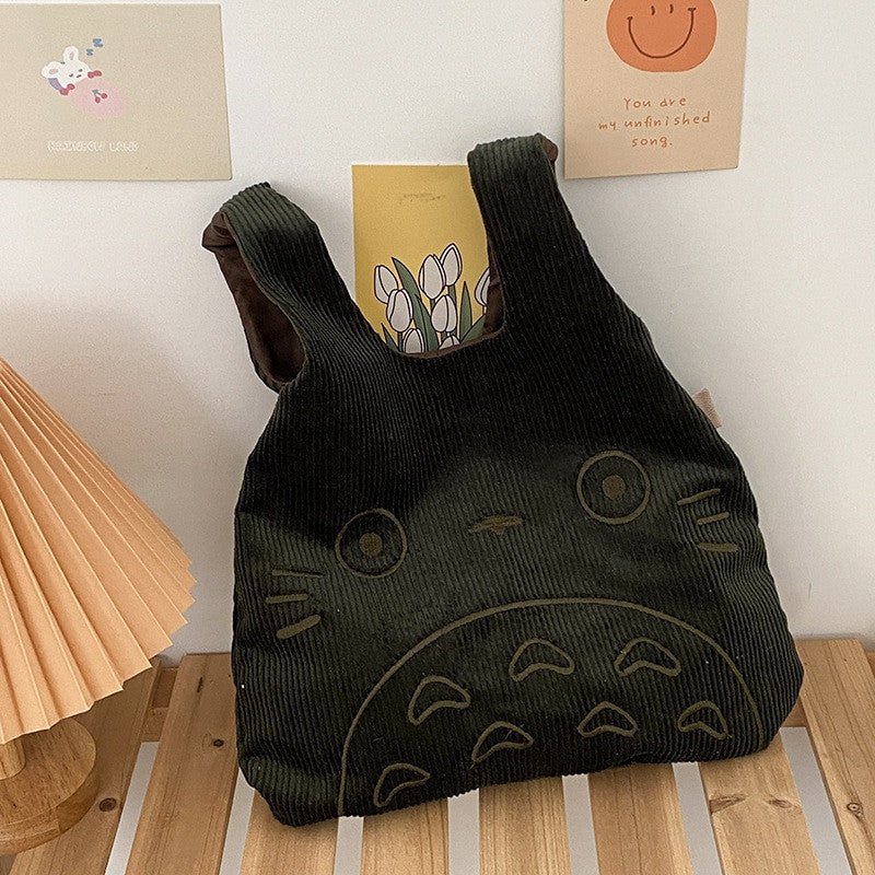 Kawaii Totoro Corduroy Tote Bag – Large Plush Handbag for Women - Adistore